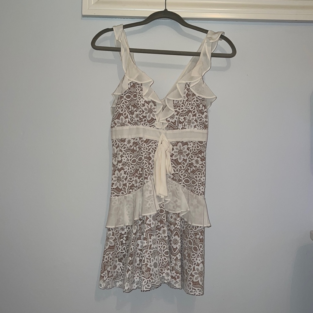 For Love And Lemons Cream And Brown Lace Mini Dress